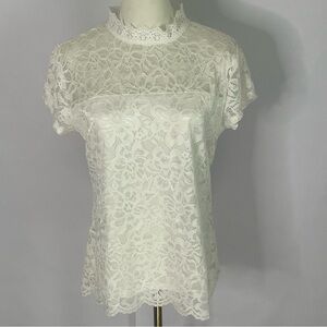 Adiva floral lace top women’s Size M scalloped hem fairy cottagecore coquette